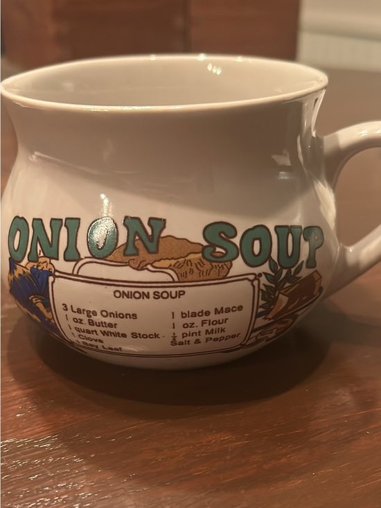 Other - Onion Soup Ceramic Soup Mug - White with Green Lettering